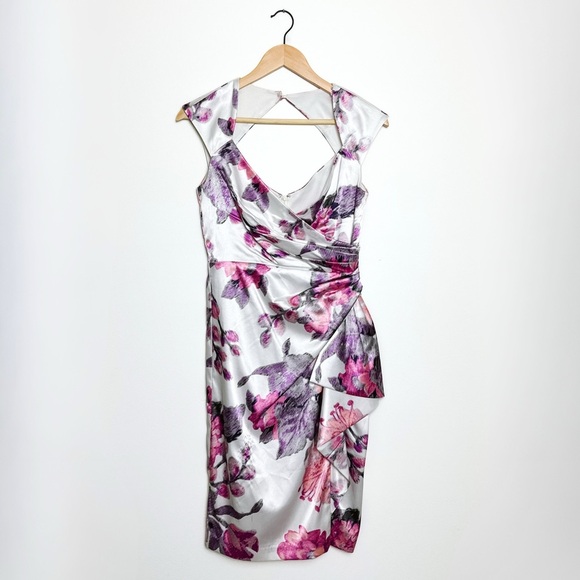 Maggy London Floral Satin Dress - Size 4 - Super Flattering Fit! - Picture 1 of 7